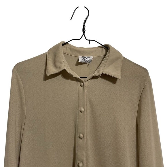 Princess Polly Long Sleeve Button Up Shirt Beige Collared Top Women's Size 8 - Picture 7 of 12